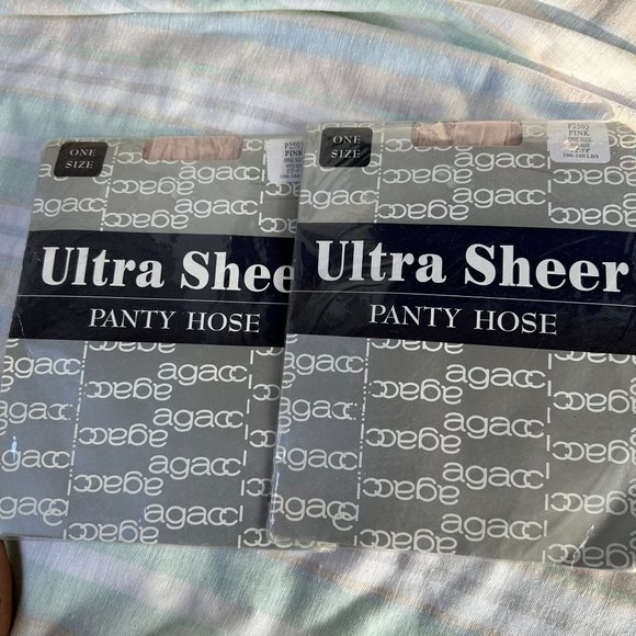 Vintage 80s AGACCI  ULTRA SHEER PANTYHOSE Pink One Size 2 Pair - Picture 1 of 3